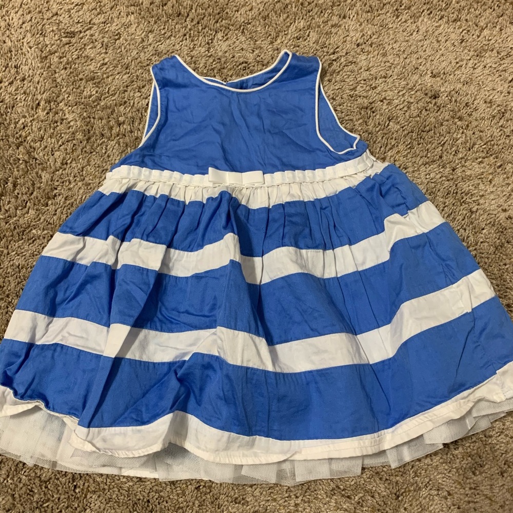Baby girl blue and white striped dress